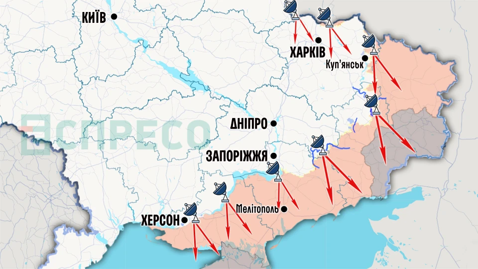 Карта відновлення російського супутникового зв'язку на фронті